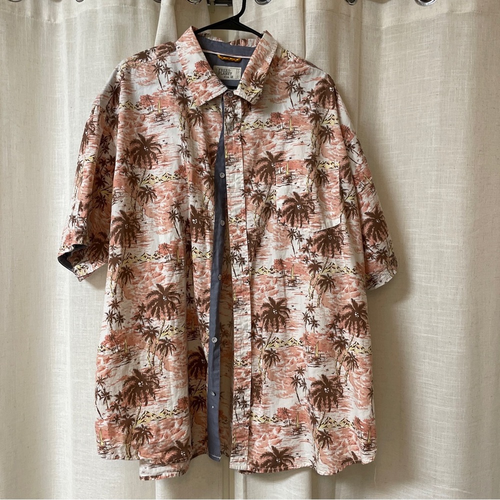 Free Planet Men's Size 4x Coral White Tropical print Short Sleeve Shirt